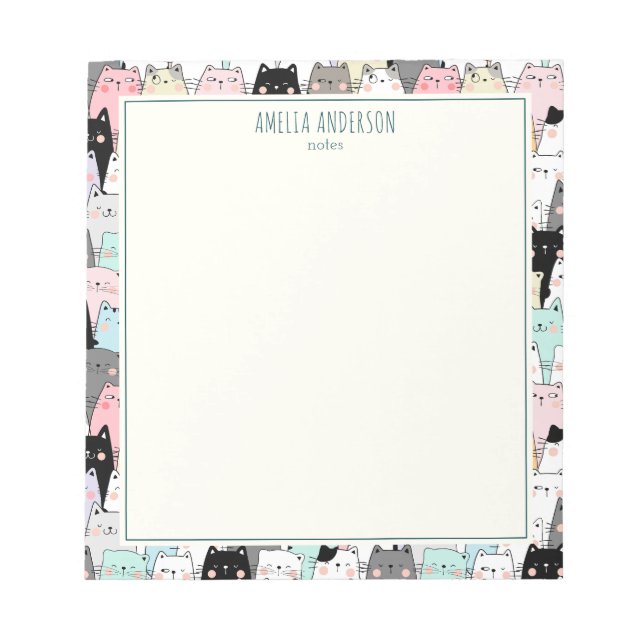 Cute Kawaii Cats Pattern Personalize Name Notepad (Front)