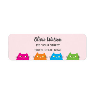 Cute Kawaii Cats Pink Return Address