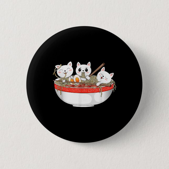 Cute Kawaii Cats Ramen Noodles Anime Japanese Cat  2 Inch Round Button (Front)