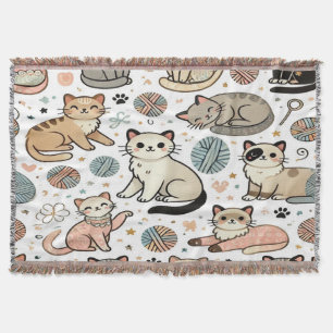 Cute Kawaii Cats Throw Blanket – Cozy and Adorable
