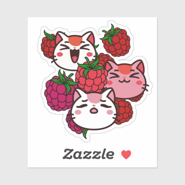 Cute Kawaii Cats with Raspberries (Sheet)
