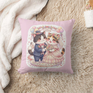 Cute Kawaii Chats Mariés Coussin Rose 