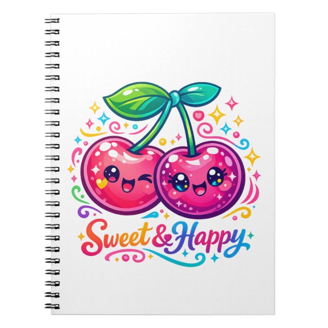 Cute Kawaii Cherries Garden Notebook (Front)