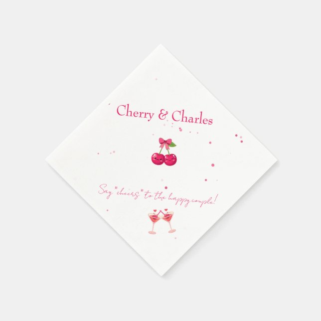 Cute Kawaii Cherry Couple Pink & Red Wedding  Napkin (Corner)