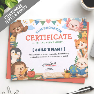 Cute Kawaii Chibi Animal Class Custom Kids Diploma