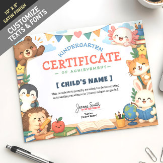 Cute Kawaii Chibi Animal Class Custom Kids Diploma Photo Print