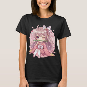 Cute Kawaii Chibi Girl in Pink Kimono with Cherry  T-Shirt