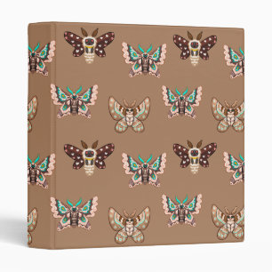 Cute Kawaii Chibi Moths on Coffee Tan Binder
