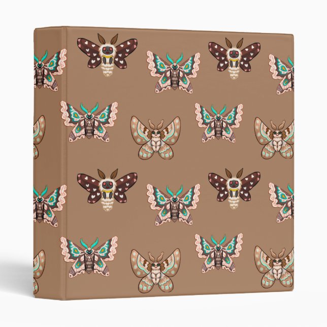 Cute Kawaii Chibi Moths on Coffee Tan Binder (Front/Spine)