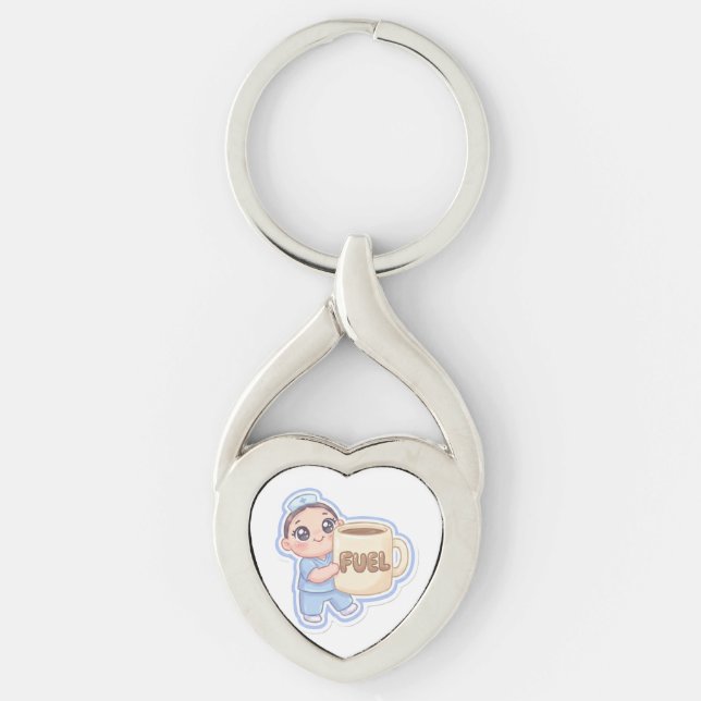 Cute Kawaii Chibi Nurse Giant Coffee Fuel  Keychain (Front)