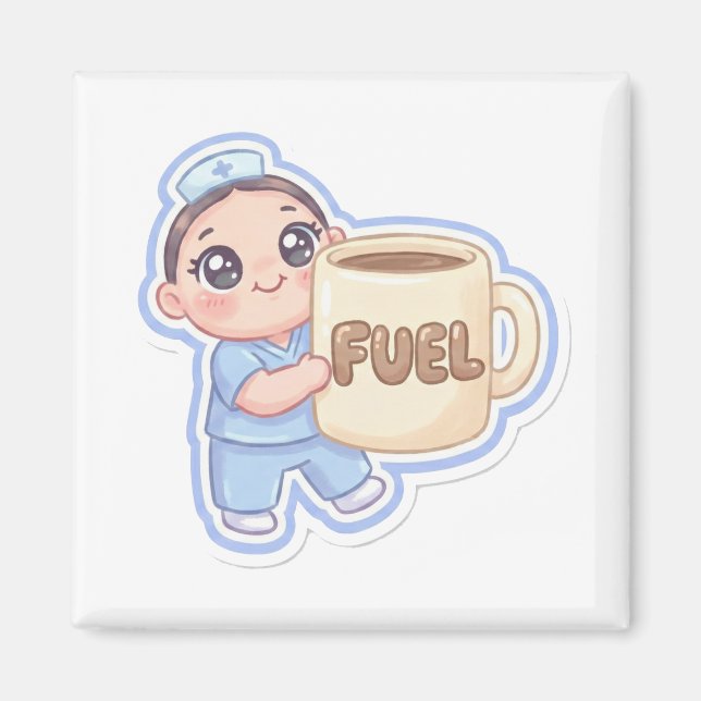 Cute Kawaii Chibi Nurse Giant Coffee Fuel Magnet (Front)