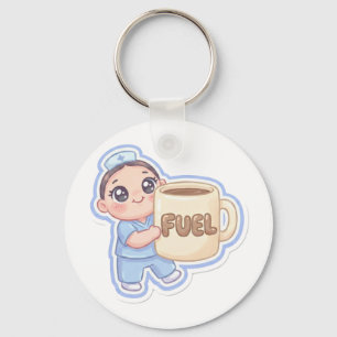 Cute Kawaii Chibi Nurse Giant Coffee Fuel Magnet Keychain