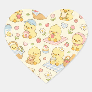 Cute Kawaii Chick Picnic Pattern Pastel Spring Heart Sticker
