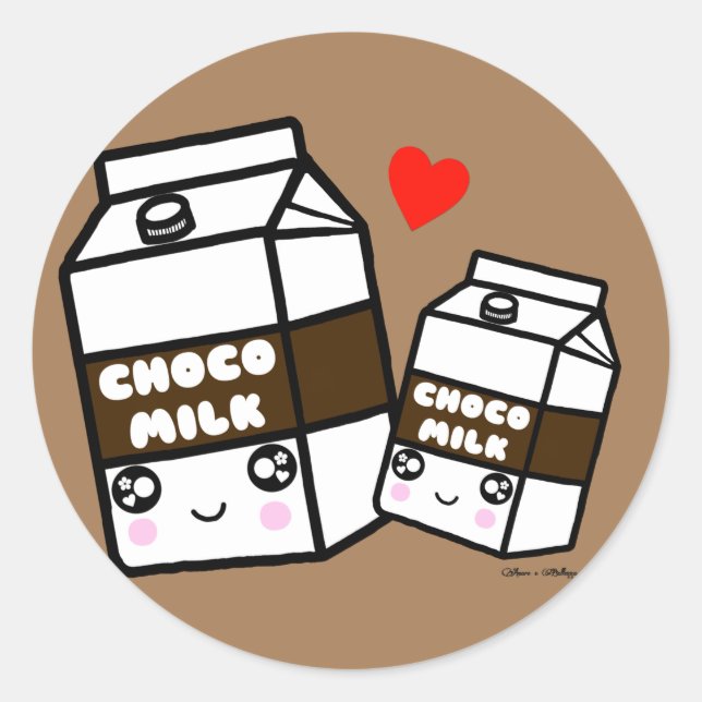 Cute Kawaii Chocolate Milk Dairy Foodie BFF Love Classic Round Sticker (Front)