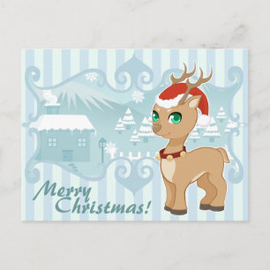 Cute kawaii Christmas cartoon reindeer Holiday Postcard
