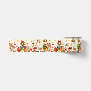 Cute Kawaii Christmas Characters Wrapping Paper Satin Ribbon