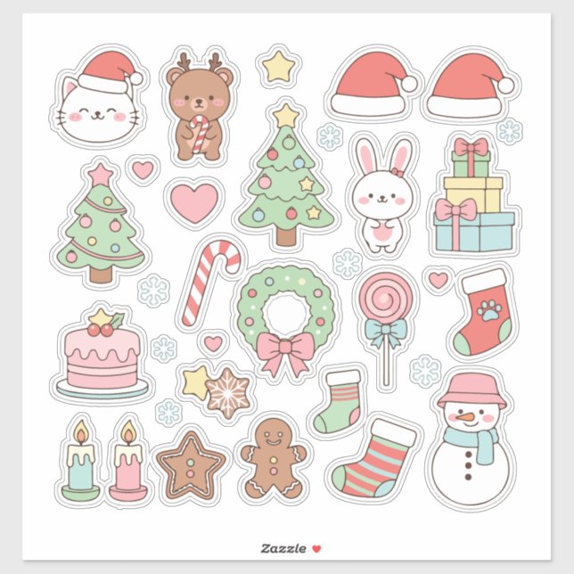 Cute Kawaii Christmas Collection: Pastel Animals (Sheet)