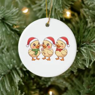 Cute Kawaii Christmas Ducks Festive Holiday Ceramic Ornament