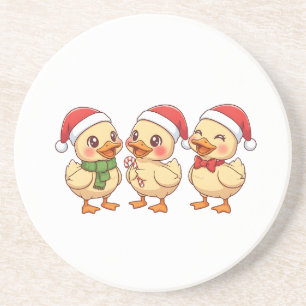 Cute Kawaii Christmas Ducks Festive Holiday Coaster