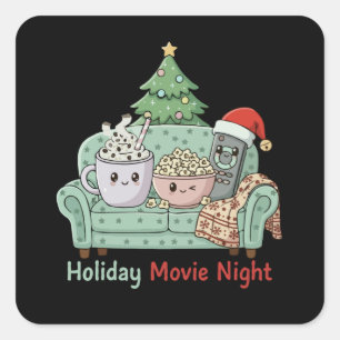Cute Kawaii Christmas Movie Night   Cozy Holiday  Square Sticker