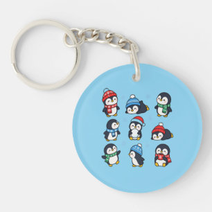 Cute Kawaii Christmas Penguins Winter Snowflakes K Keychain
