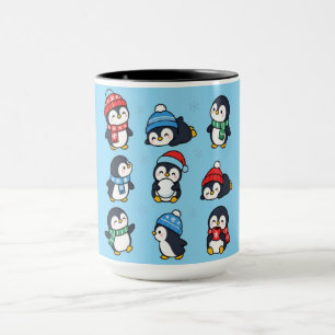 Cute Kawaii Christmas Penguins Winter Snowflakes K Mug