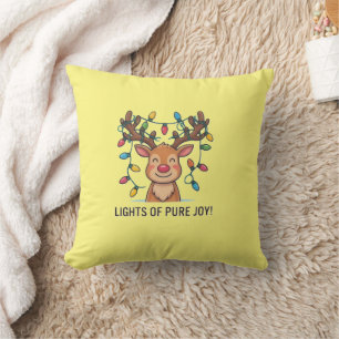 Cute Kawaii Christmas Reindeer Lights of Pure Joy Throw Pillow