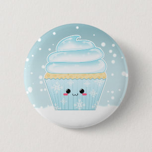 Cute Kawaii Christmas Snowflake cupcake 2 Inch Round Button