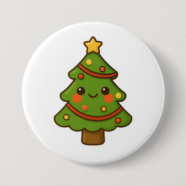Cute Kawaii Christmas Tree 3 Inch Round Button (Front)