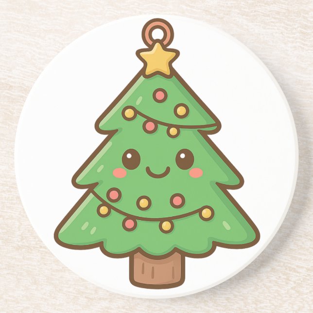 Cute Kawaii Christmas Tree Shirt • Cute Holiday Gi Coaster (Front)