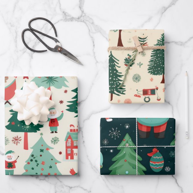 Cute Kawaii Christmas  Wrapping Paper Sheet (Front)