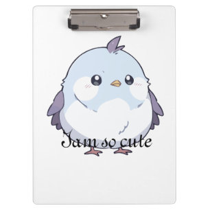 Cute Kawaii Chubby Bird Cartoon - Adorable Pastel Clipboard