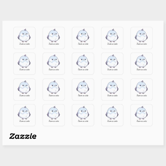 Cute Kawaii Chubby Bird Cartoon - Adorable Pastel  Square Sticker (Sheet)