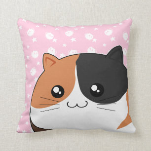 Cute Kawaii chubby calico kitty cat Throw Pillow