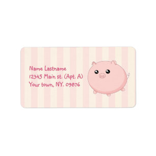Cute Kawaii chubby pink pig Label
