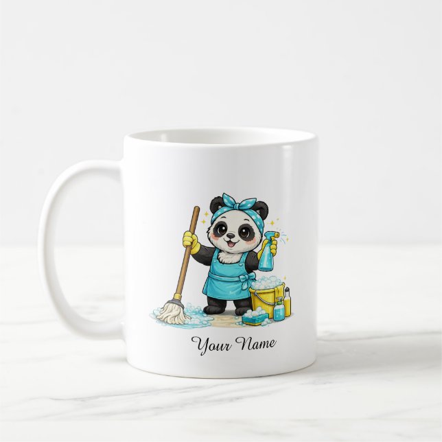 Cute Kawaii Cleaning Panda Sticker Coffee Mug (Left)