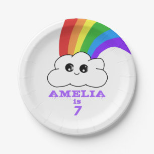 Cute Kawaii Cloud and Rainbow Kid`s Birthday Paper Plate