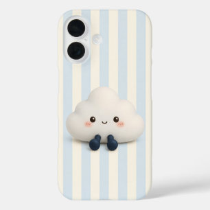 Cute Kawaii Cloud on Blue Stripes Phone Case