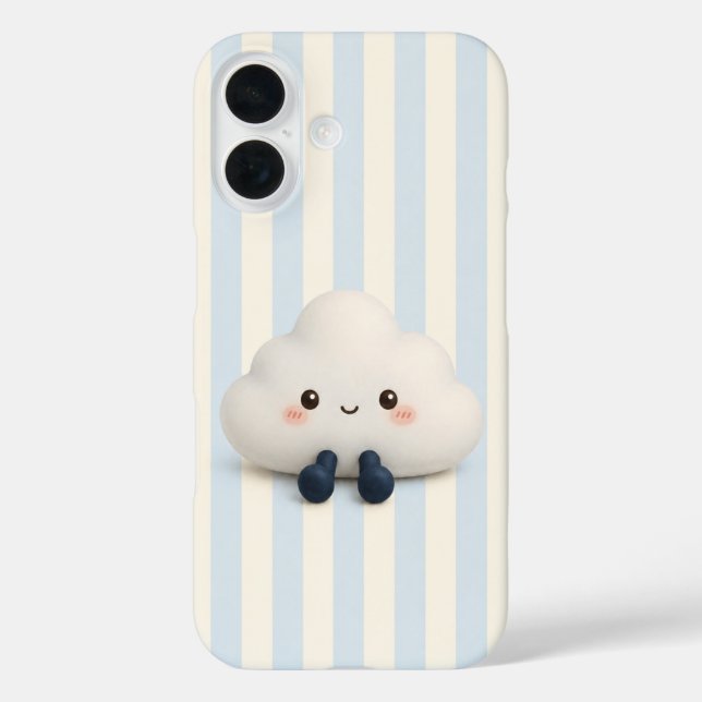 Cute Kawaii Cloud on Blue Stripes Phone Case (Back)