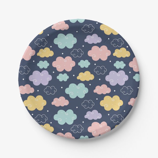 Cute Kawaii Cloud Pattern Paper Plates (Front)