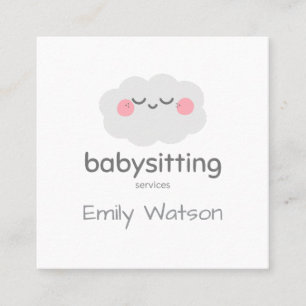 Cute Kawaii Cloud Pink Grey Babysitter  Square Business Card