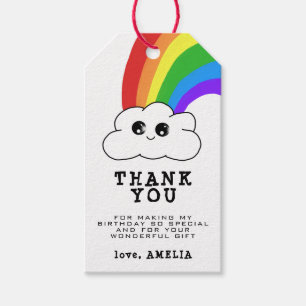 Cute Kawaii Cloud Rainbow Kid`s Birthday Thank you Gift Tags