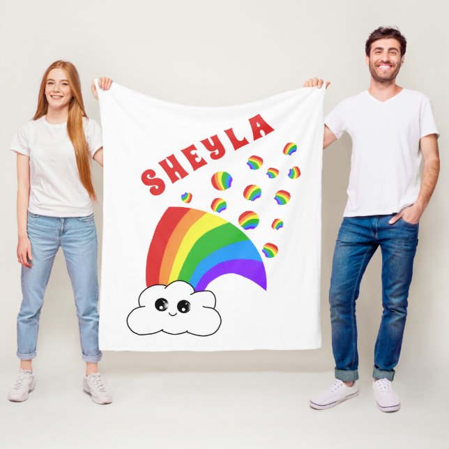 Cute Kawaii Cloud Rainbow Kid`s Name  Fleece Blank (In Situ)