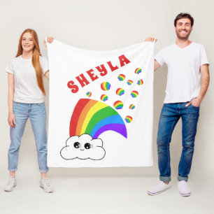 Cute Kawaii Cloud Rainbow Kid`s Name  Fleece Blank Blanket