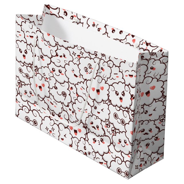 Cute Kawaii Clouds Large Gift Bag (Front Angled)