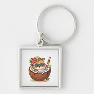 Cute Kawaii Coconut Cat Sunglasses Summer BSticker Keychain