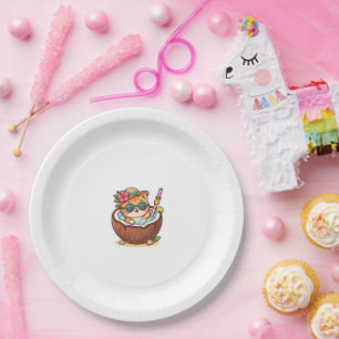Cute Kawaii Coconut Cat Sunglasses Summer BSticker Paper Plate