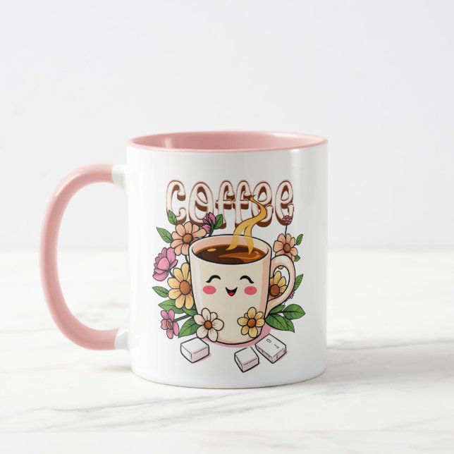 Cute Kawaii Coffee and Flowers Mug (Left)