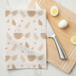 Cute Kawaii Coffee and Leaves Autumn Pattern Kitchen Towel<br><div class="desc">Adorable happy coffee cup and autumn leaf pattern dotted with hearts.</div>