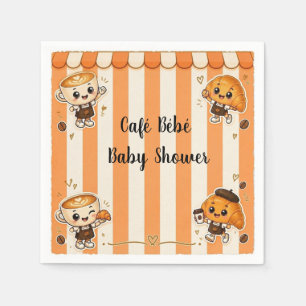 Cute Kawaii Coffee Croissant Orange Baby Shower Napkin